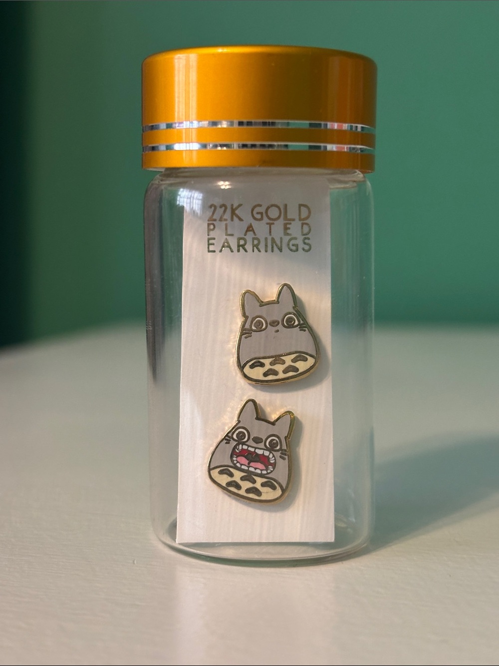 Totoro Enamel Stud Earrings - 22K Gold Plated